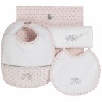 Kit de naissance rose (lot : 1 petit bavoir, 1 grand bavoir, 1 lange) Pluie d'�toile  - Tartine et Chocolat