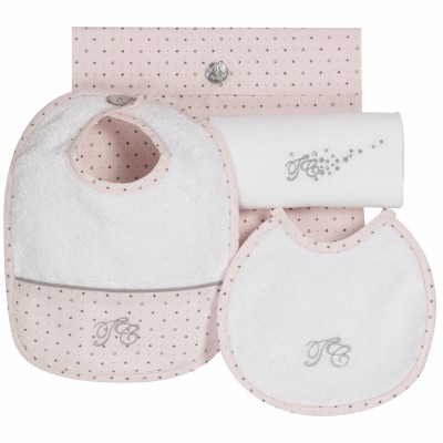 Kit de naissance rose (lot : 1 petit bavoir, 1 grand bavoir, 1 lange) Pluie d'�toile  par Tartine et Chocolat