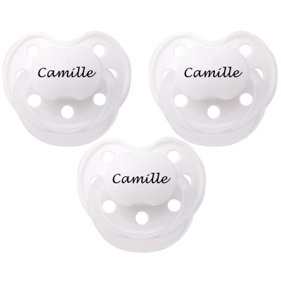 Lot de 3 sucettes personnalisables anatomiques deluxe blanc en silicone (0-3 mois)