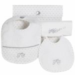 Kit de naissance blanc (lot : 1 petit bavoir, 1 grand bavoir, 1 lange) Pluie d'�toile - Tartine et Chocolat