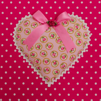 Tableau english rose fuchsia pois et fleurs (30 x 30 cm)