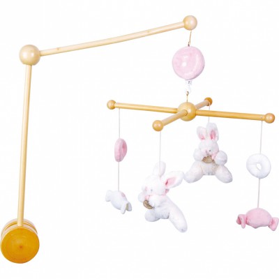 Mobile musical en bois Lapin bonbon rose par Doudou et Compagnie