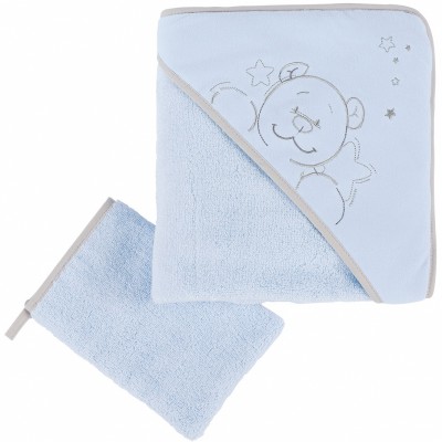 Set de bain cape de bain et gant poudre d'étoiles bleu (75 x 75 cm)