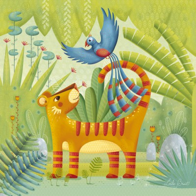 Tableau ambiance tropicale by leïla brient jungle meeting (30 x 30 cm)