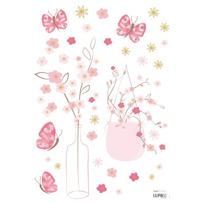 Stickers a3 fleurs et papillons cherry blossom by léanie (29,7 x 42 cm)