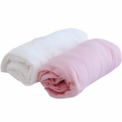 Lot de 2 draps housse jersey blanc et rose (60 x 120 cm)