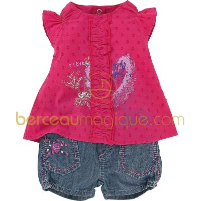 Ensemble tunique et short en jean Bouquet d'�t� (3 mois au 24 mois) par Sucre d'orge