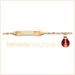 Gourmette b�b� plaque 2 �toiles et breloque coccinelle laqu�e (or jaune) - Berceau magique bijoux