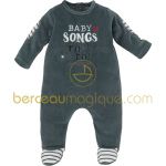 Pyjama velours brod� Pretty gris (1 mois au 24 mois) - Sucre d'orge