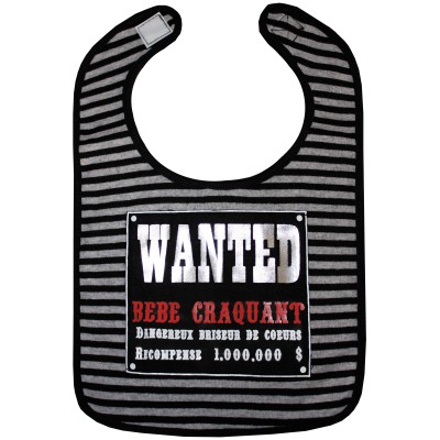 Bavoir ''Wanted'' ray� gris / noir par BB & Co