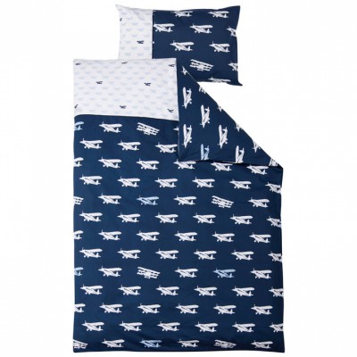 Parure de lit housse de couette et taie d’oreiller blue airplane (100 x 135 cm)