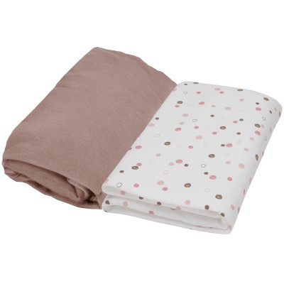 Lot 2 draps housse jersey taupe et pois (60 x 120 cm)