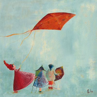 Tableau le cerf-volant rouge by manuela magni (50 x 50 cm)