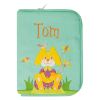 Prot�ge carnet de sant� Lapinou aux oisillons brod� ''Pr�nom'' 