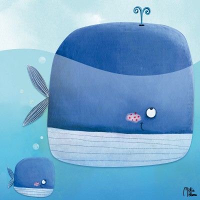 Tableau baleine et baleineau by melie melane (30 x 30 cm)