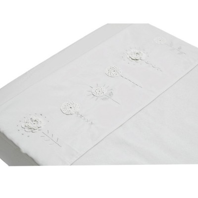 Drap de lit fleurs au crochet blanc (100 x 80 cm)