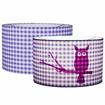 Suspension complète silhouette hibou carreau et pois violets (30 x 20 cm)