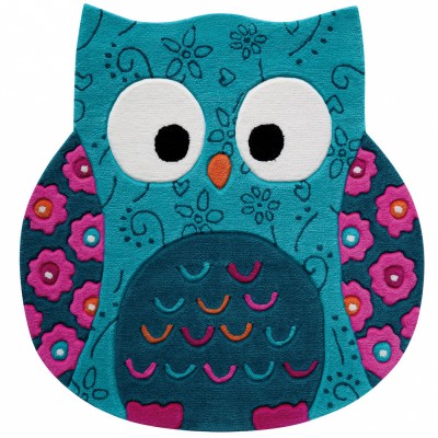 Tapis little owl hibou bleu (100 x 100 cm)