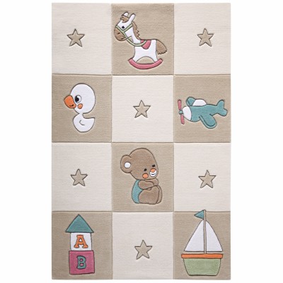Tapis newborn étoiles et carreaux beige (130 x 190 cm)