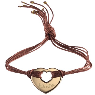 Bracelet cordon de soie Rainbow Coeur (plaqu� or) par Petits tr�sors