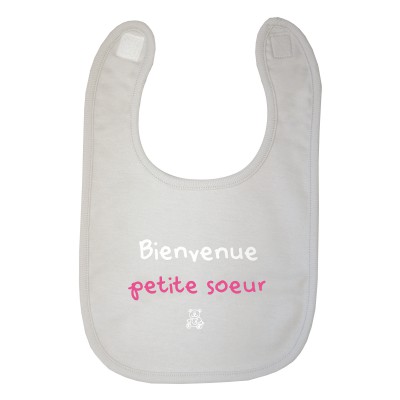 Bavoir Bienvenue petite soeur gris par BB & Co