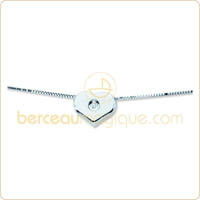 Cha�ne avec coeur et diamant (or blanc)  par Berceau magique bijoux