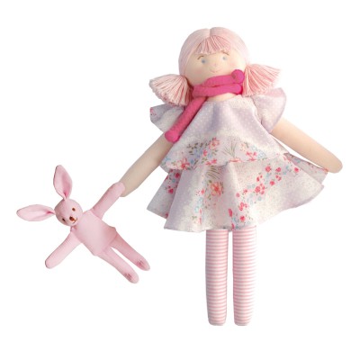 Poup�e robe Liberty et son lapin rose nouveau tissu par Trousselier