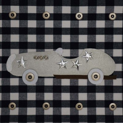 Tableau silver star voiture de course beige avec carreaux (30 x 30 cm)
