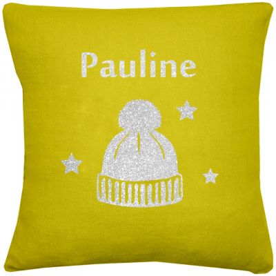 Coussin carré jaune en lin personnalisable (45 x 45 cm)