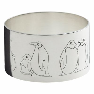 Rond de serviette Pingouins (m�tal argent�) par Ercuis