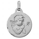 M�daille Ange et Etoile (or blanc 375�) - Berceau magique bijoux