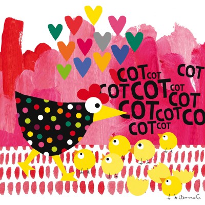 Tableau cot, cot, cot by clémence g. poule et poussins (30 x 30 cm)