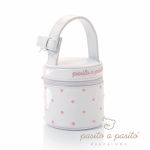 Housse de sucette �co-cuir verni blanc � pois rose - Pasito a pasito