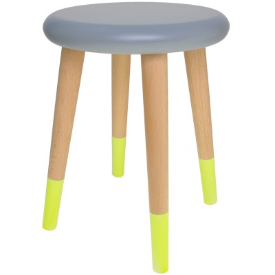 Tabouret 3 pieds alice gris ciment et jaune fluo