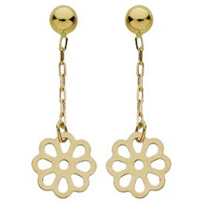 Boucles d'oreilles pendantes fleurs ajour�es (or jaune 750�) par Berceau magique bijoux
