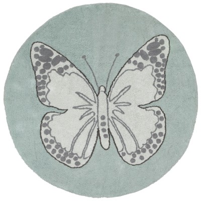 Tapis fille souple bleu papillon (diamètre 160 cm)