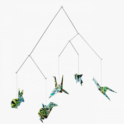 Mobile mural en papier bleu vert