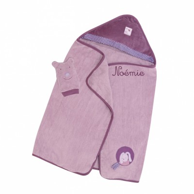 Sortie de bain et gant Parme personnalisable Basile et Lola par Moulin Roty