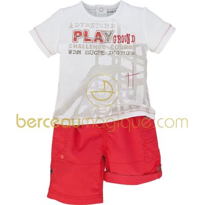 Ensemble T-shirt et pantacourt � revers Corail, rouge & co (3 mois au 24 mois) par Sucre d'orge