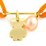 Bracelet cordon balan�oire nounours avec perle (or jaune ou blanc) - Loupidou