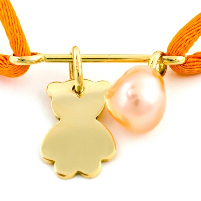 Bracelet cordon balan�oire nounours avec perle (or jaune ou blanc) par Loupidou