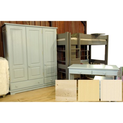Armoire 3 portes Dominique : brut / naturel vernis / blanc pastel par Mathy by bols