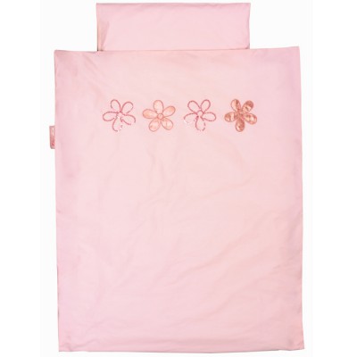 Housse de couette et taie d'oreiller fleur rose (100 x 135 cm)