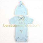 Ensemble bonnet + body bleu � manches courtes personnalisable - Les Griottes