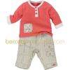 Ensemble T-shirt manches longues et pantalon Corail, rouge & co (1 mois au 12 mois)