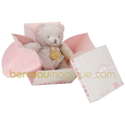 Ourson avec mouchoir rose (20 cm)   par  Doudou et Compagnie