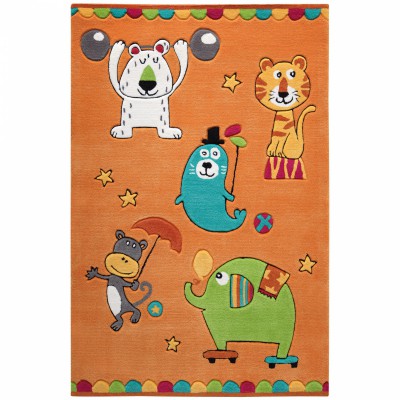 Tapis little artists animaux du cirque orange (110 x 170 cm)