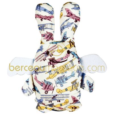Doudou Ange lapin liberty avions (18 cm) par Trousselier