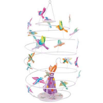Mobile décoratif spirale fille aux oiseaux