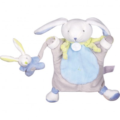 Doudou marionnette lapin bleu (24 cm)